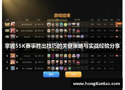 掌握55K赛事胜出技巧的关键策略与实战经验分享